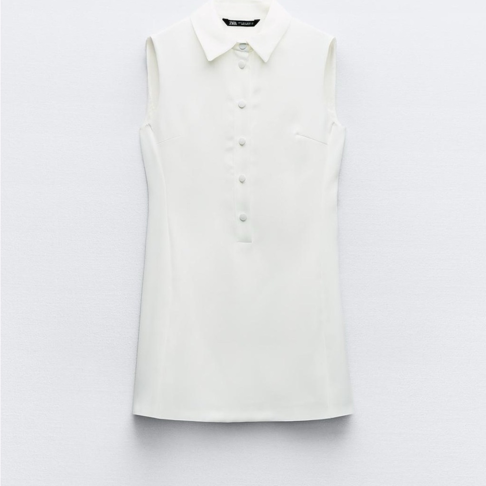 ZARA, NWT, Oyster White Shirt Dress with Buttons, L.
